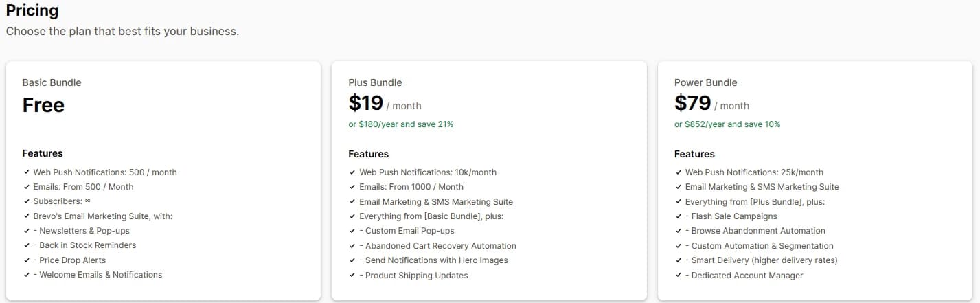 Brevo PushOwl pricing plans