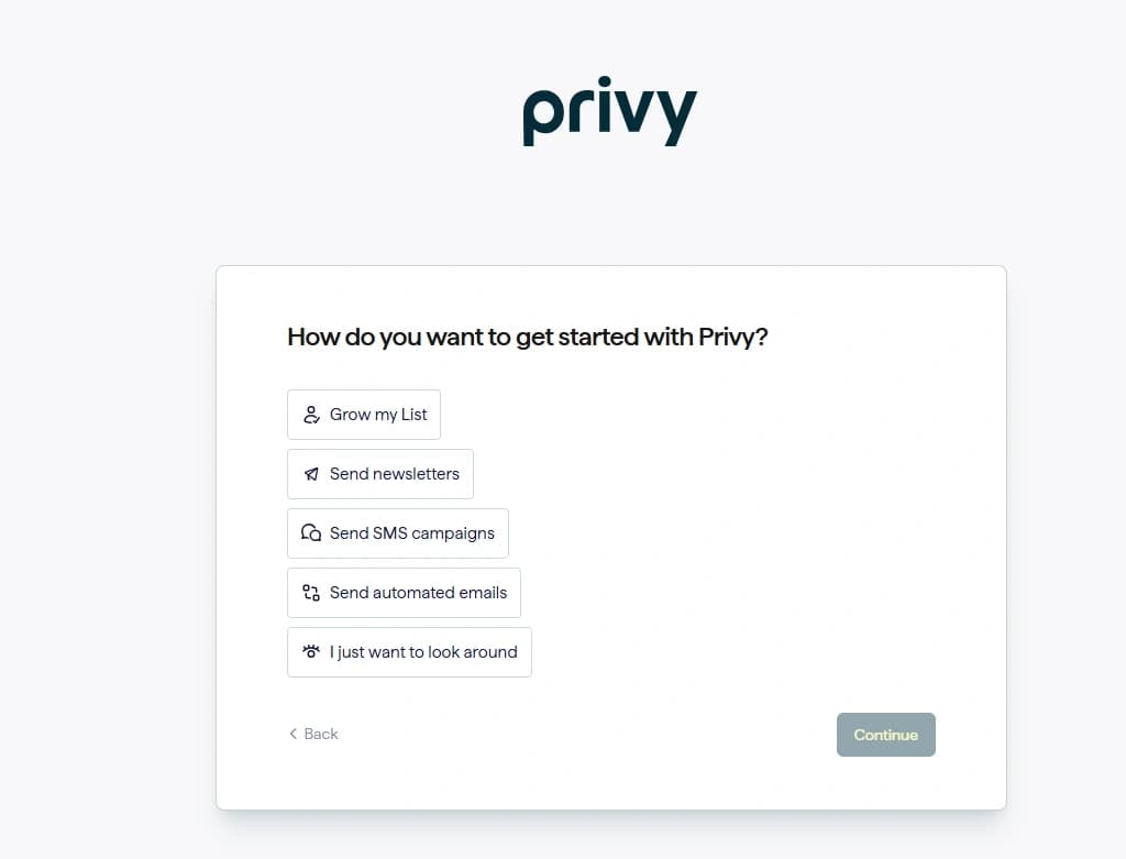 Privy onboarding screen