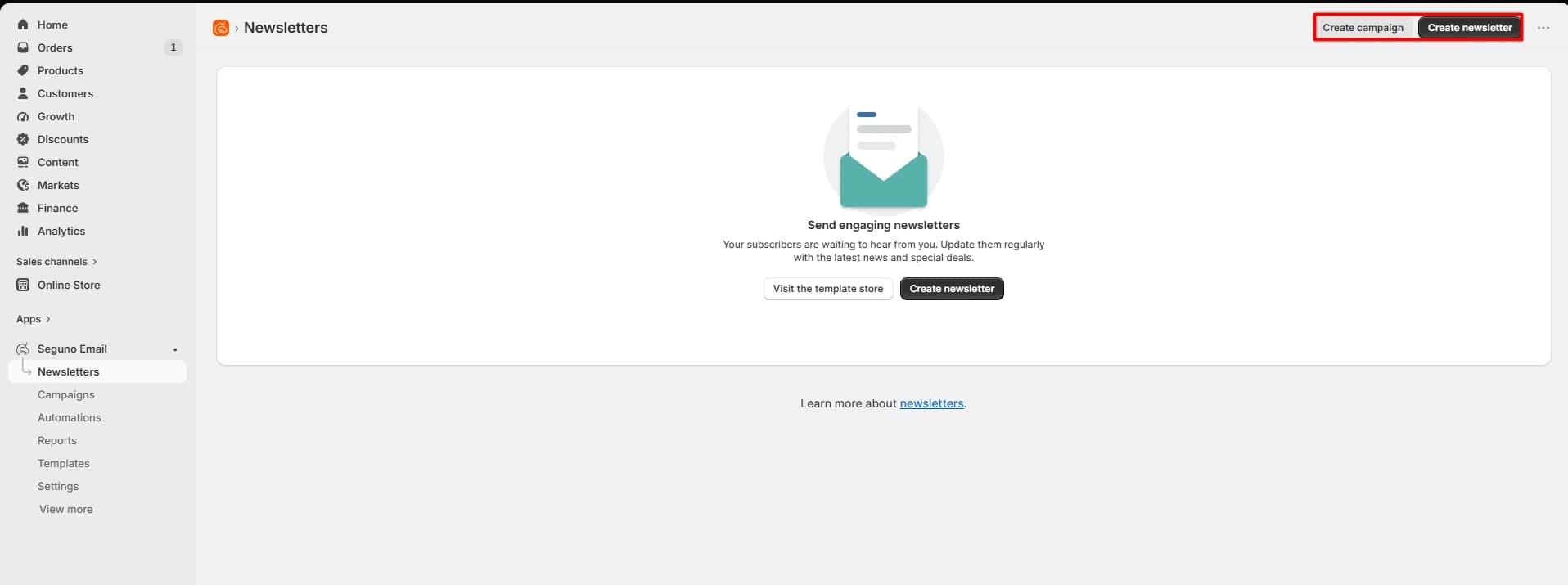 Seguno newsletters screen