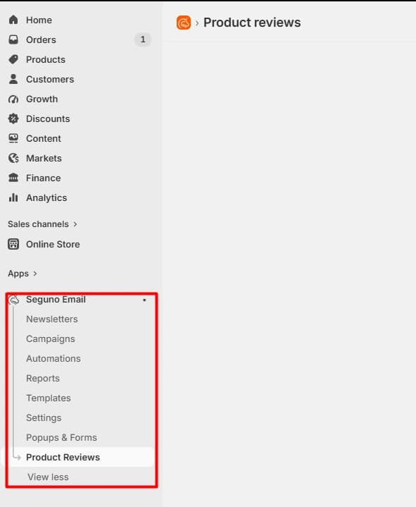 Seguno Product Reviews menu item